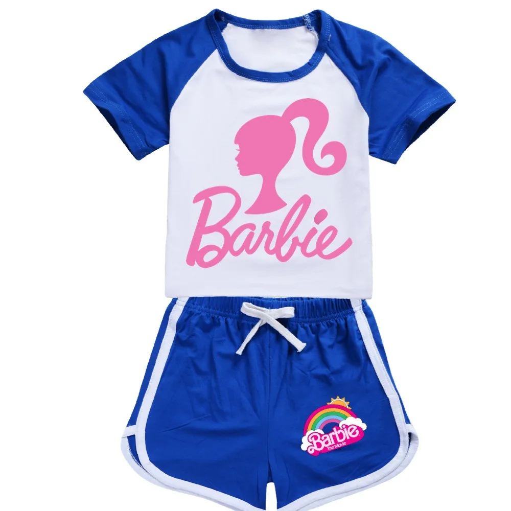 MINISO Barbie Barbie The Movie100-170 T-shirt Shorts Sports Suit for Boys and Girls Boys Girls Anime kawaii Cartoon