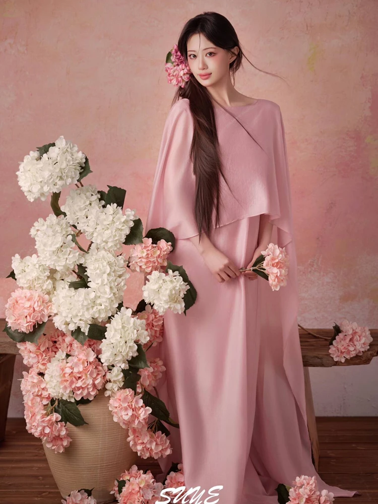 

Retro Chinese Style Pink Evening Gown Portrait Photography Studio Teenage Girl Art Photo Costume Traditional Ethnic Stage Wear