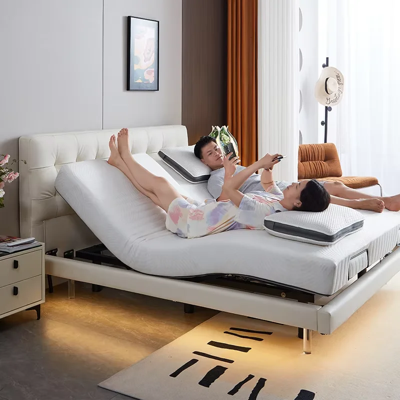 Adults Soft Leather Double Bed Mattress Set Modern Luxury Smart Double Bed Lift Up Queen Lit 2 Personnes Bedroom Furniture