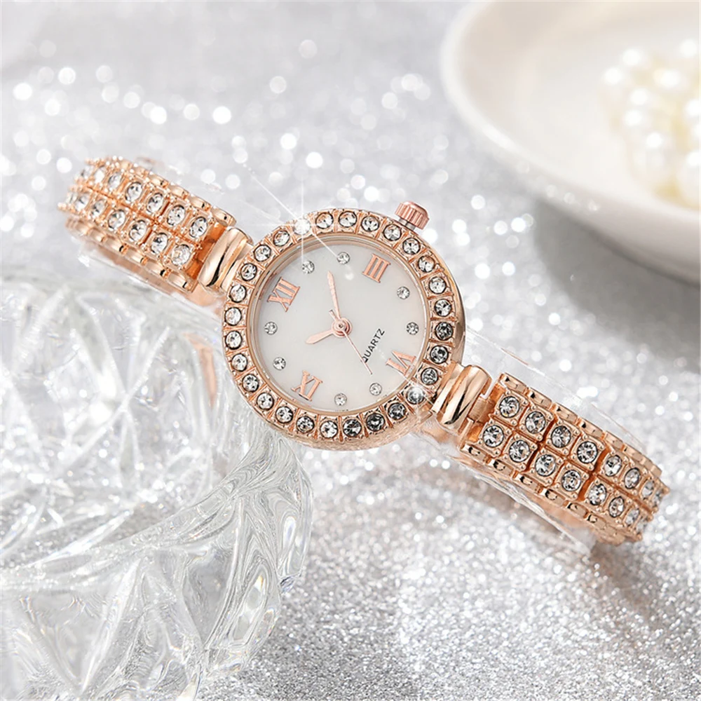 luxury rhinestone quartz women ladies steel bracelet watch