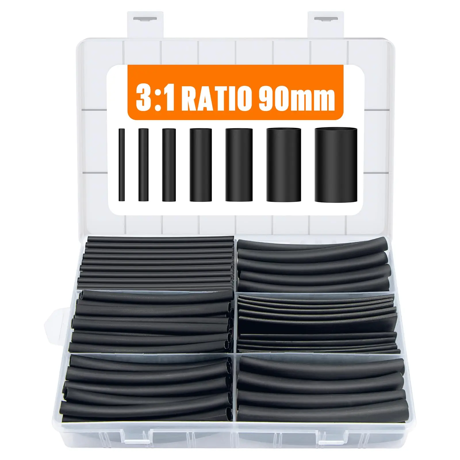 90mm/3.54inch Heat Shrink Tubing Kit 180 Pcs, 3:1 Ratio Dual Wall Adhesive Lined Tube, Marine Grade, 7 Diameters Heat Shrinkable