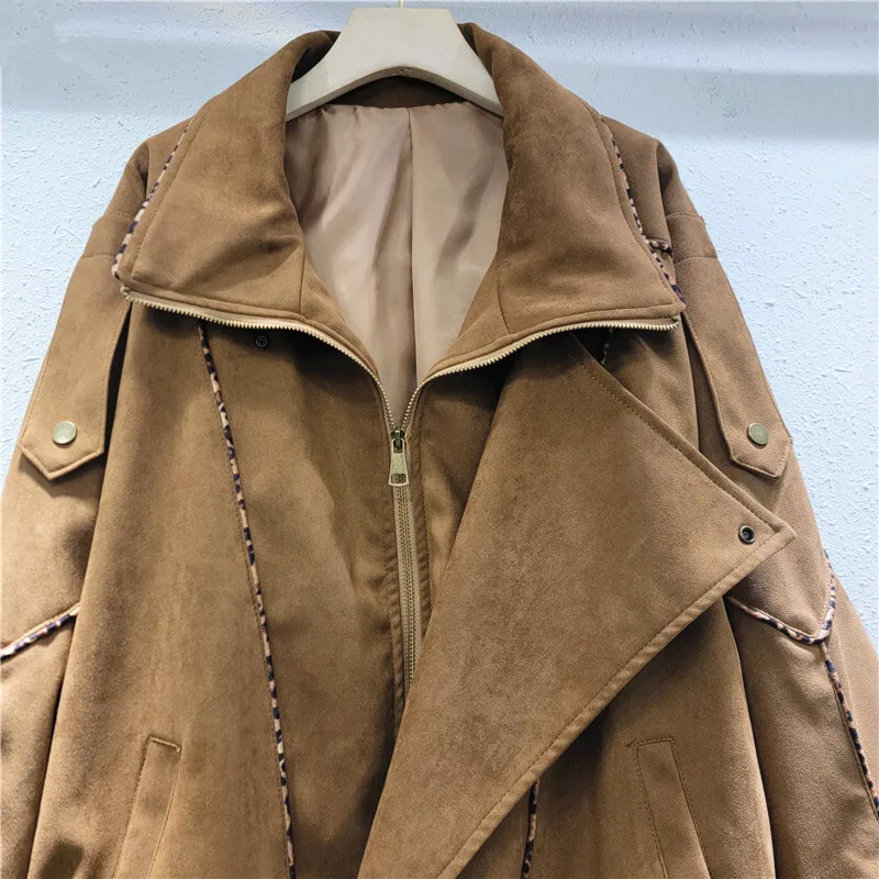 HKSH Spring Autumn New Women Jacket Turn-down Collar Zipper Pockets Elastic Hem Korean Tide Chic Streetwear Stylish Coat HK11975