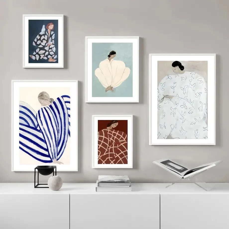 Nordic Posters and Prints Abstract Line Geometry Curve Girl Wall Art Canvas Painting Posters Prints for Living Room Decor