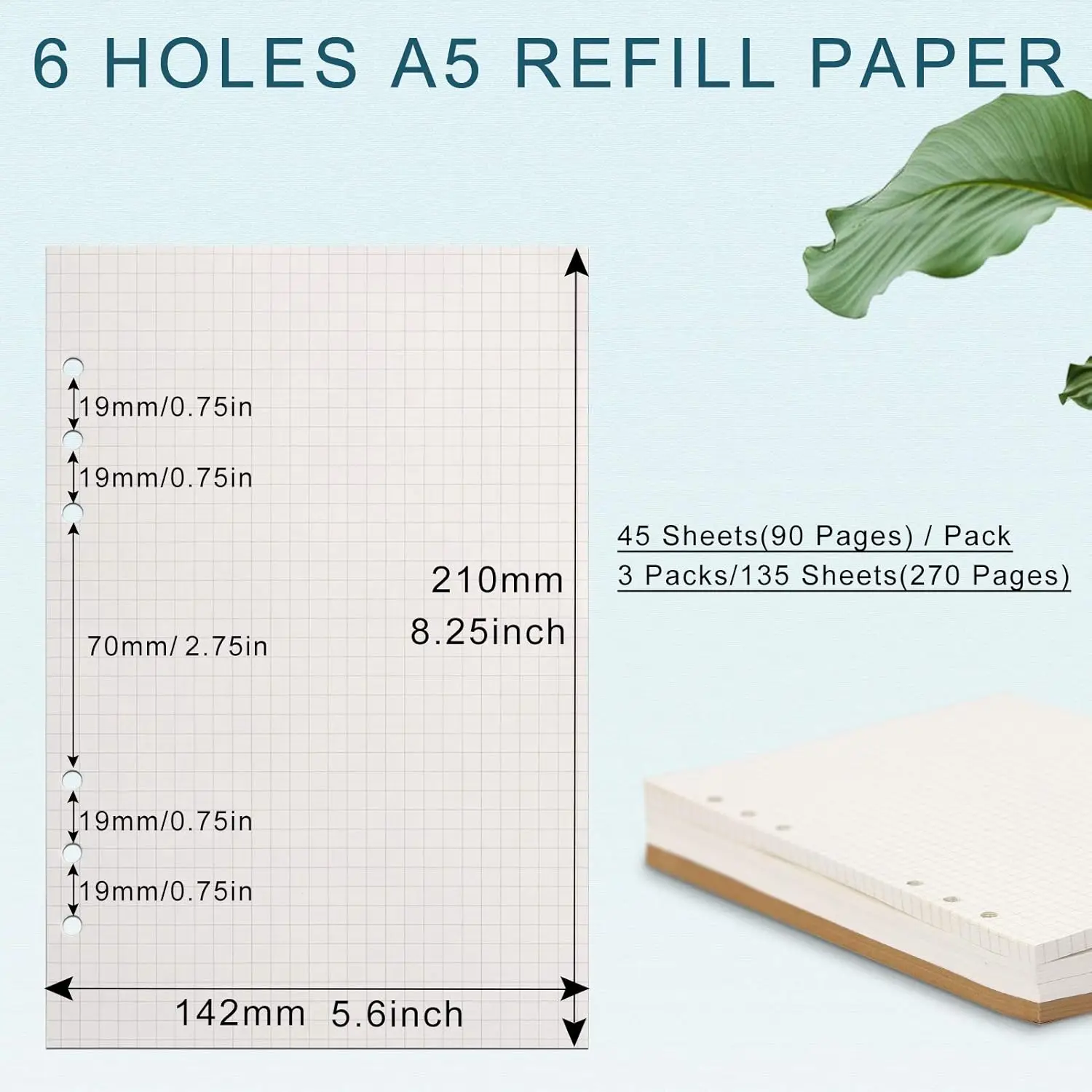 A5 Binder Refill Paper, [3 Pack] 100GSM Thick Refillable Paper 6 Hole Filler Inserts Loose Leaf Paper 240 Sheets (480 Pages)