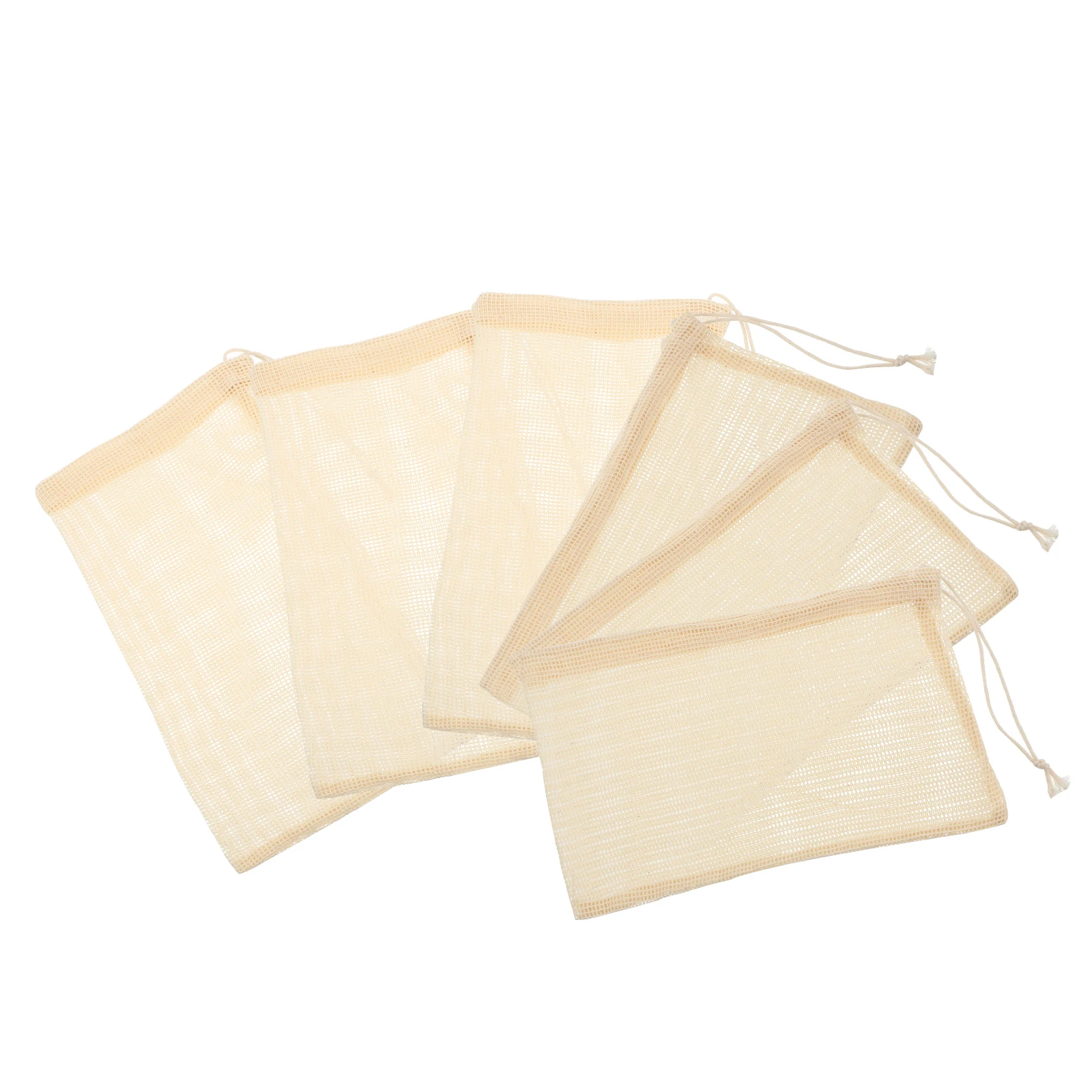 

Reusable Cotton Produce Bags Fruits Vegetables Mesh Tote Drawstring Beige Lightweight Breathable Eco Friendly Storage Solution