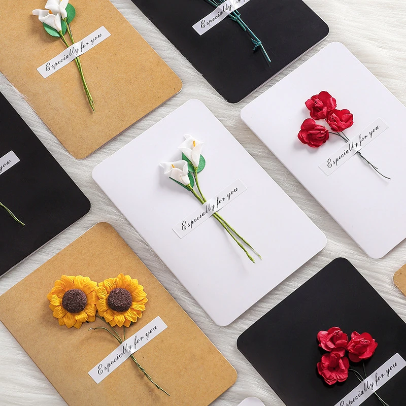 5Pcs Creative Retro Dried Flower Message Card Graduation Blessing Thank You Card Thanksgiving Festival DIY Greeting Card