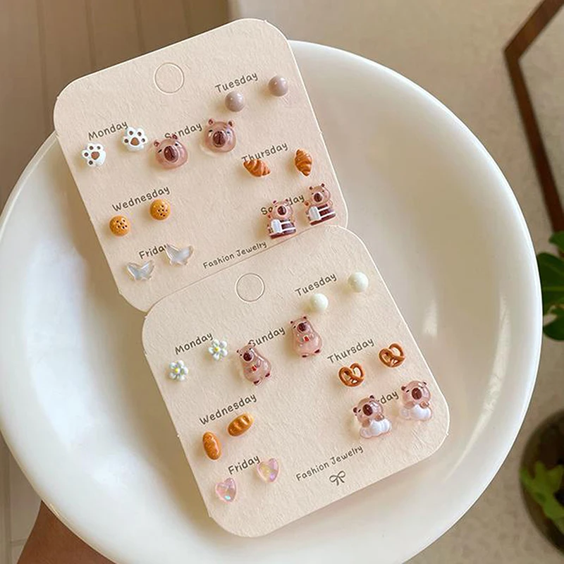 1Set Cute Cartoon Capybara Animal Earrings For Women Girls Trendy Kawaii Capybara Bread Earrings Jewelry Accessories Gifts
