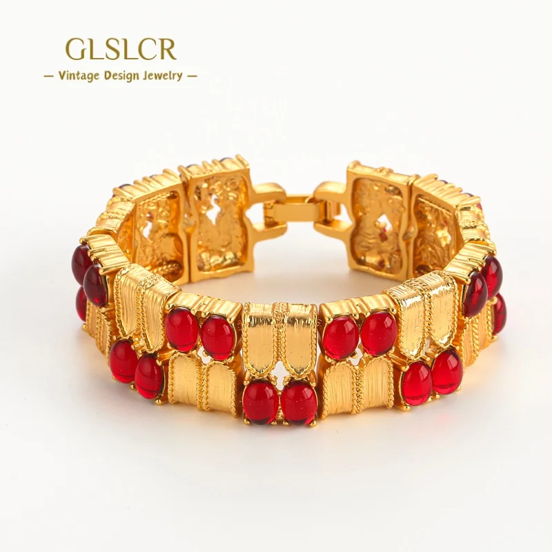

Винтажный широкий браслет с красной глазурью, браслет золотого цвета, синий для женщин, роскошные аксессуары, дизайн ювелирных изделий в Дубае, высокое качество