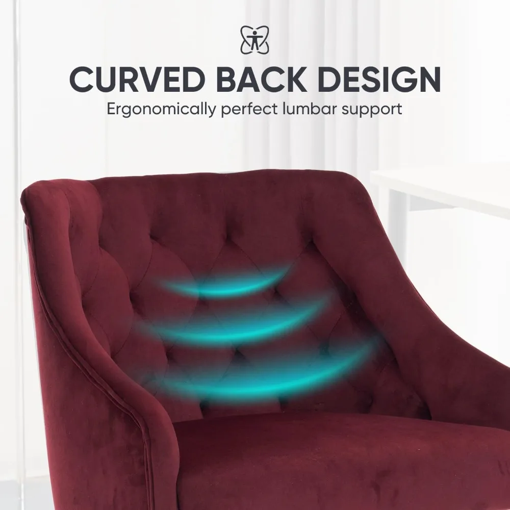 Luxurious Velvet Swivel Desk Chair - Height Adjustable, 360° Rotation, Vanity Fabric, Gold Accents for Elegant Office Spaces