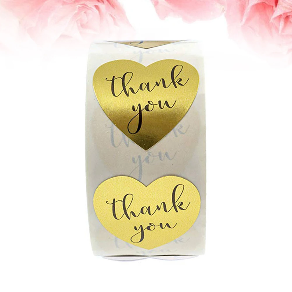 

500pcs Heart Shaped Thank You Stickers Golden Self-Adhesive Baking Packaging Labels Wrapping Gift Stickers For Festival