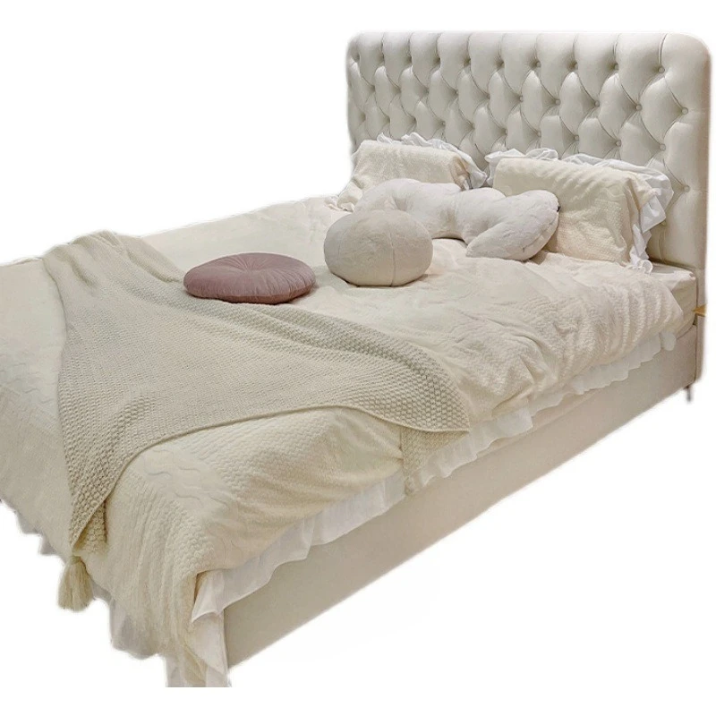 

American light luxury, fabric bed, soft bag buckle Internet celebrity master bedroom double wedding bed