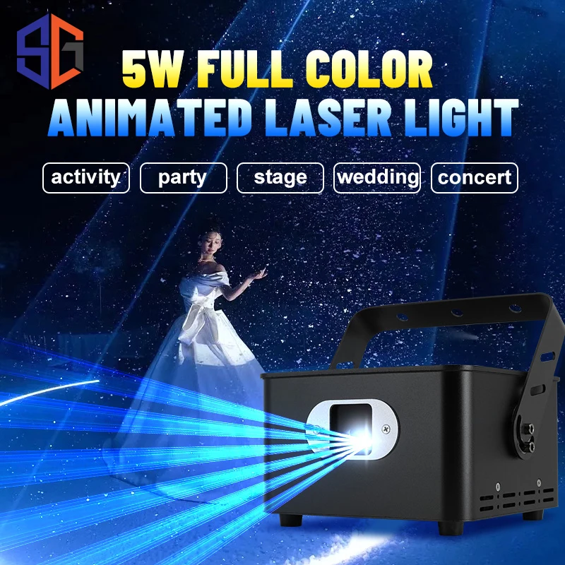 5W RGB Full Color Laser Light Projector DMX512/ILDA Control High-Speed Scanner Animation Effects For Wedding Party DJ Disco Club