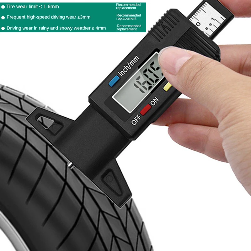 LCD Digital CarTyre Tire Tread Depth Gauge Tire Monitoring System Stainless Steel Caliper Depth Gauge Inspection Measurer Tools