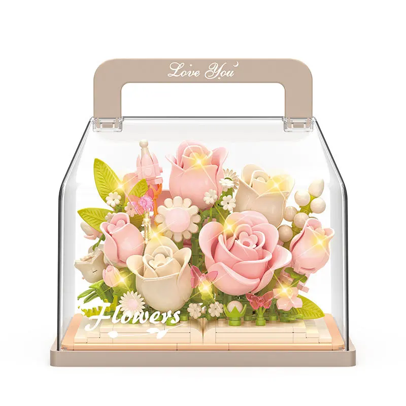 مجموعة مكعبات بناء من سلسلة نباتات الزهور الأبدية لعبة تجميع النباتات للحرف الإبداعية