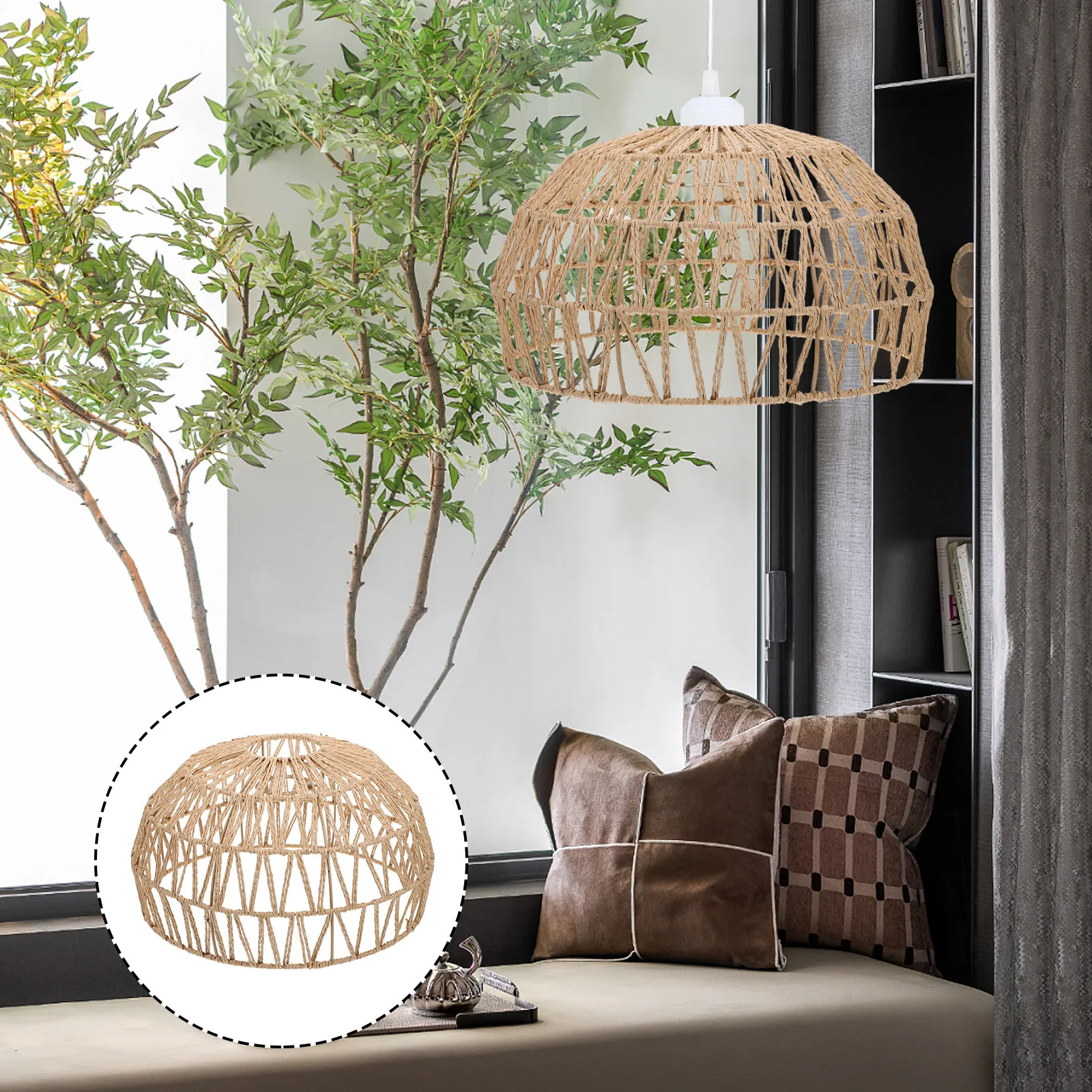 Lamp Shades Basket Cover for Light Decorative Ceiling Lampshades Cloth Khaki Boho Hanging Baskets