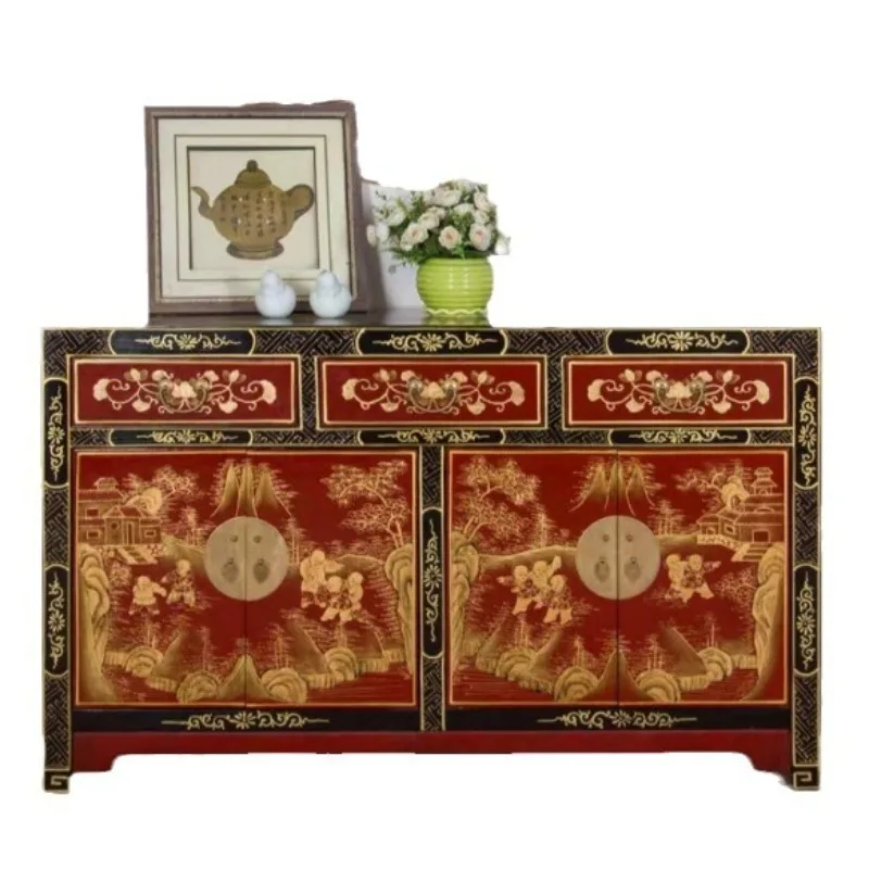 Solid wood dining side cabinet antique painted living room kitchen storage storage cabinet hotel clubhouse