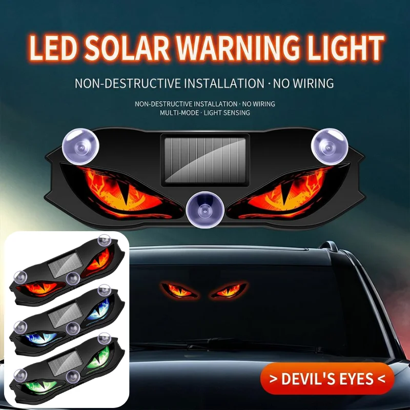 LED Devil Eyes Solar Warning Light With Suction Cup Installation Auto Anti-Theft Warning Light With Light Sensing Function