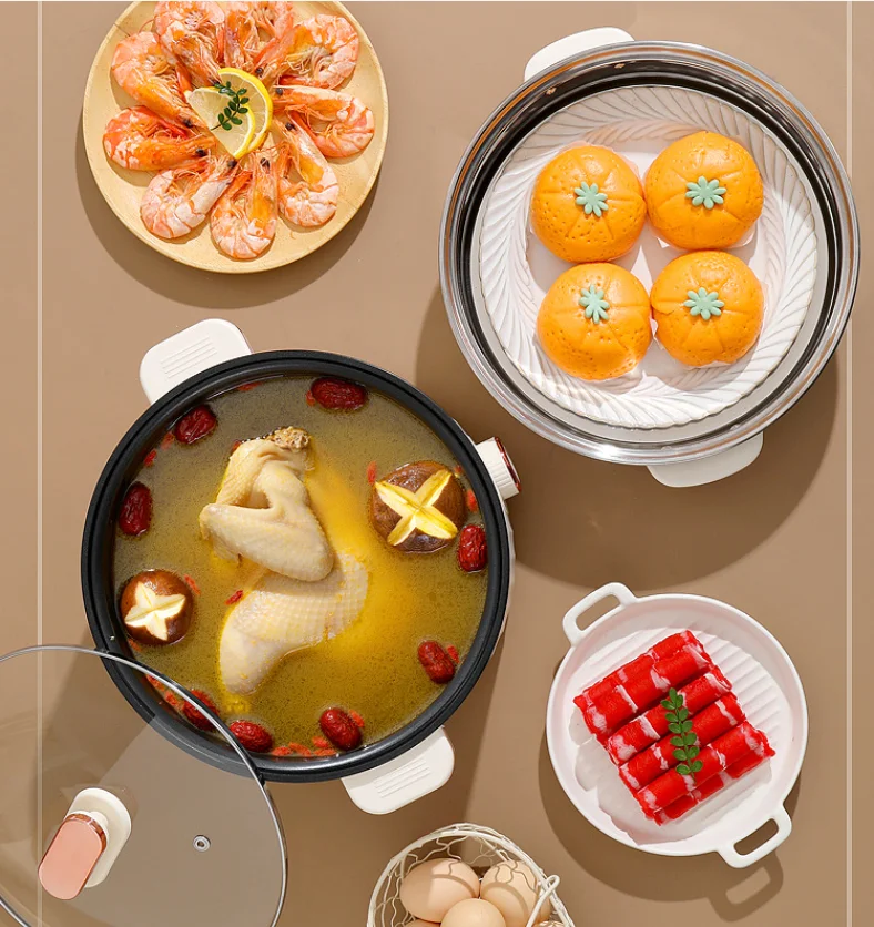 Multifunction Electric Cooker Dormitory Cooker Household for Hot Pot Cooking and Frying and Double Layer Soup Heater Pot Fry Pot