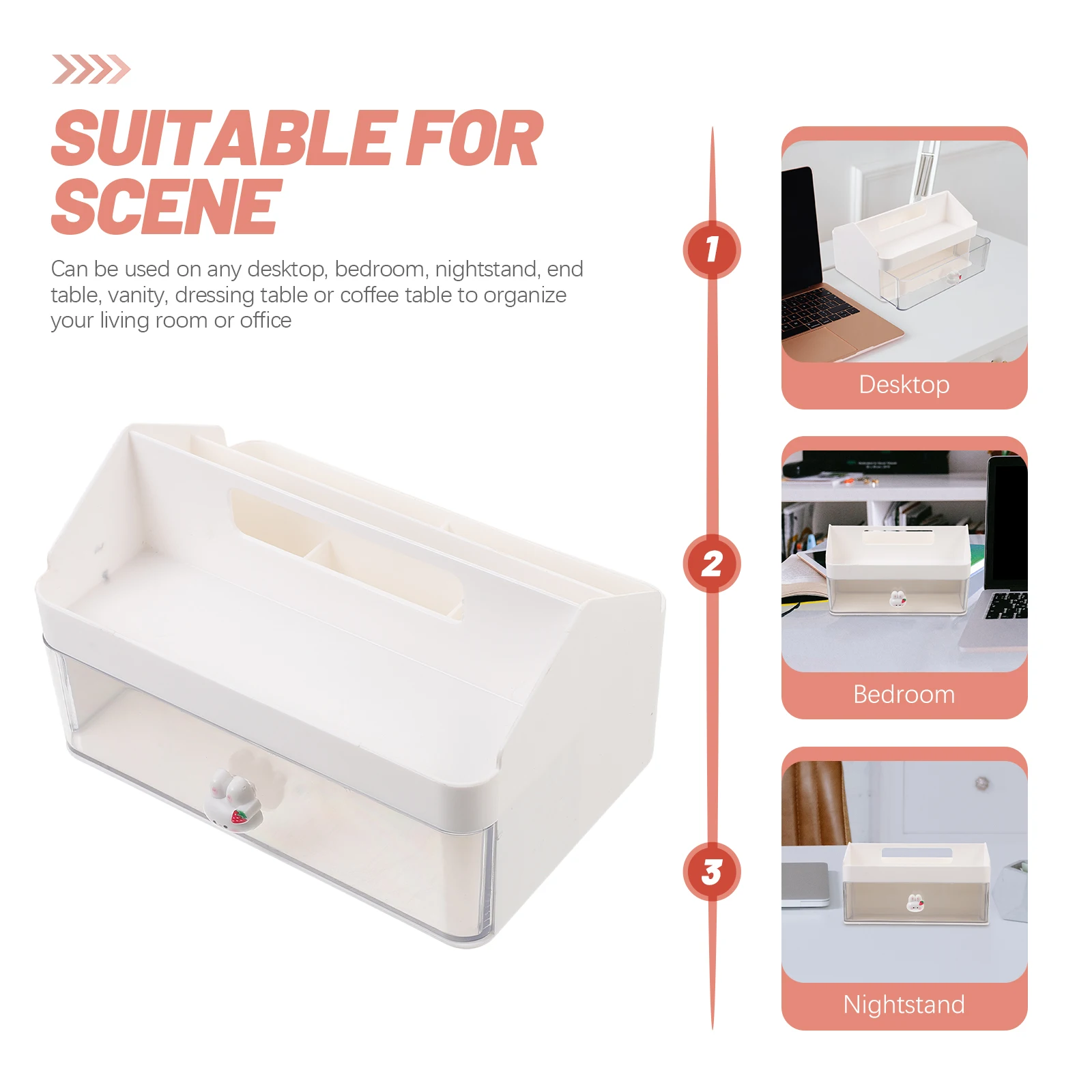 

High Capacity Desktop Storage Organizer White PP Office Supplies Notebook Holder Stationery Plastic Drawer Multifunctional