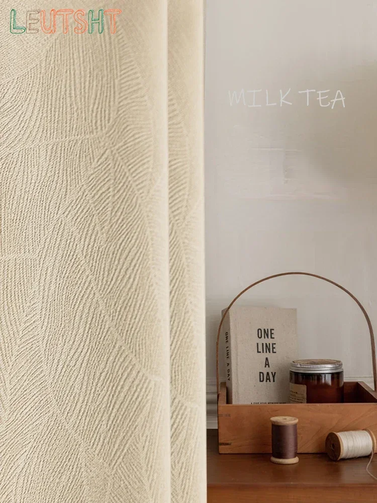 Thick Chenille Beige Cream Luxury Curtains for Living Room Bedroom Dining Blackout Herringbone Texture Window Custom Fashion
