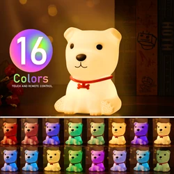 Crianças led night light sensor luzes lampe cão controle remoto candeeiro de mesa quarto decoração do bebê crianças presentes kawaii natal