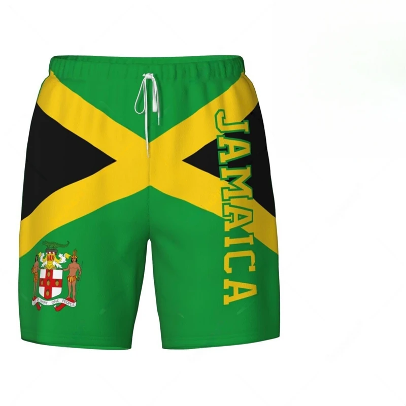 

Fashion Jamaica Flag Beach Shorts Summer Casual Men Women 3D National Emblem Printed Short Pants Loose Quick Dry Swim Trunks