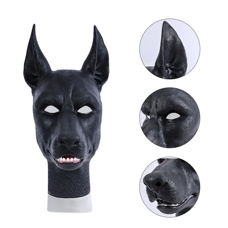 Silicone Black Dog Head Mask Halloween Costume for Cosplay Casual Dressers Cross Dress and Cosplay Stage Costumes