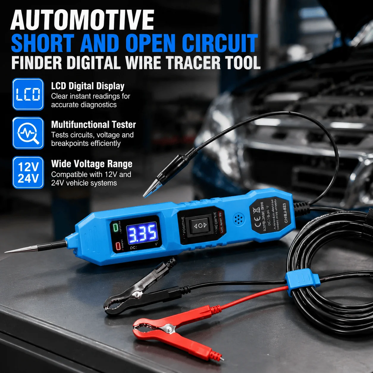 Circuit Tester Automotive Wire Tracer Short Circuit Finder Cable Tracker Car Electric Diagnostic Tool Breakpoint Locator With LCD Digital Display Multifunctional Wide Voltage Range Portable User Friendly Design For Vehicle Truck Motorcycle Electrical