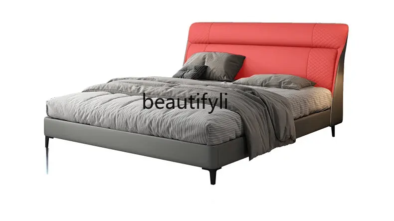 

Leather Bed 1.8 M Italian Double Bed Large Bed Modern Minimalist Master Bedroom Light Luxury Frame Bed