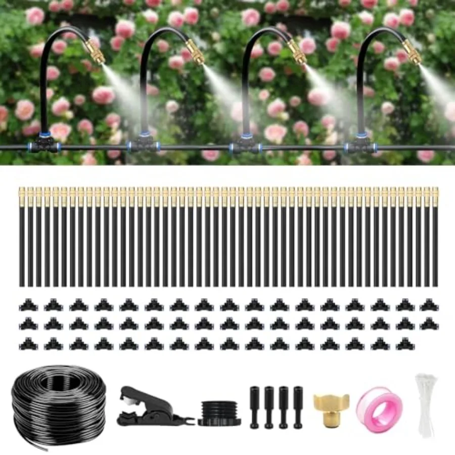 

Garden drip irrigation system: solid brass connectors 3 bendable tubing adjustable nozzles automatic watering kit for greenhous