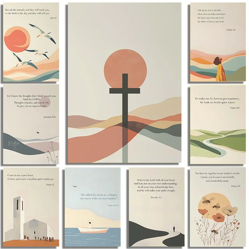 (No frame)Modern Christian Artwork Baptism Gift Bible Verse Cross Canvas Wall Art Catholic Religious Posters Home Living Room