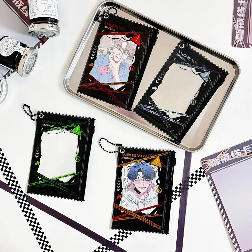 Candy Bag Kpop Card Sleeves Holder Storage Badge Holder 3 Inch Card Films Game Cards Protector Warning Line Zipper Card Sleeve