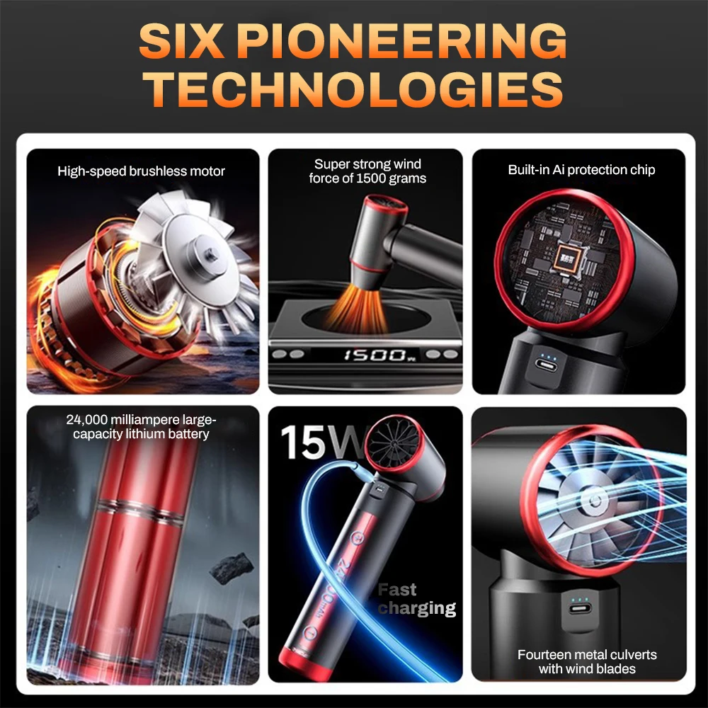 【Fast Delivery】580000RPM Powerful Air Blower 1500g Wind Pressure Violent Turbo Jet Blower 75m/s Speed Strong Snow Blowing Duster