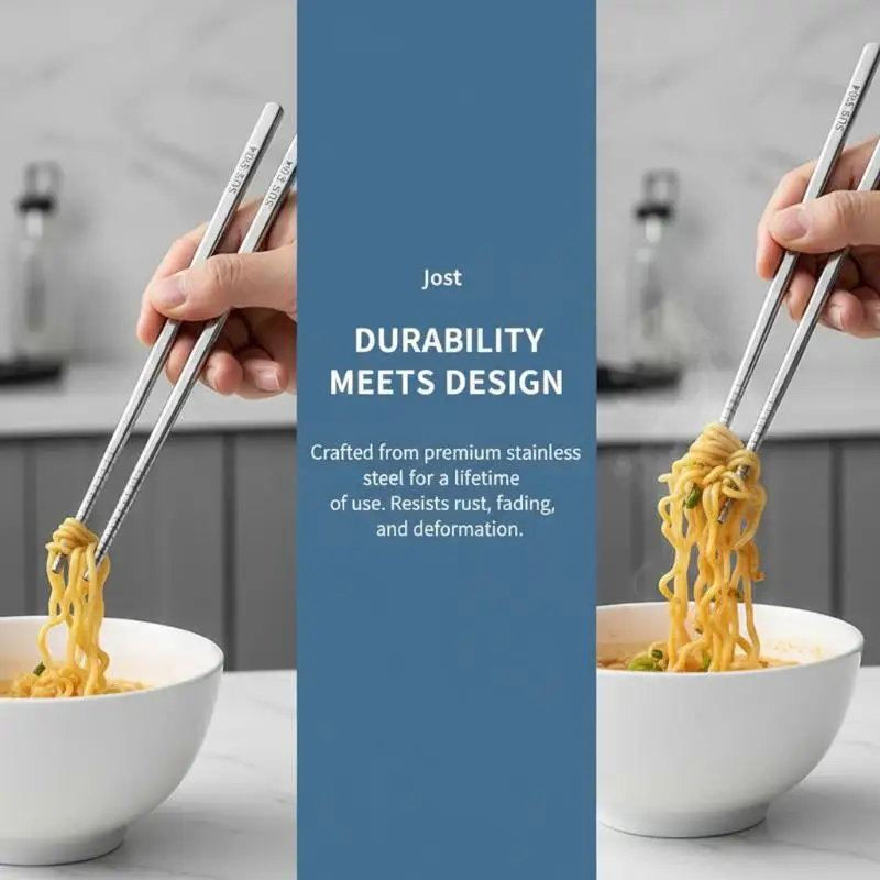 Laser Non-Slip Food Grade 304 Stainless Steel Chopsticks 21cm Reusable Tableware for Picnic Catering Family Use