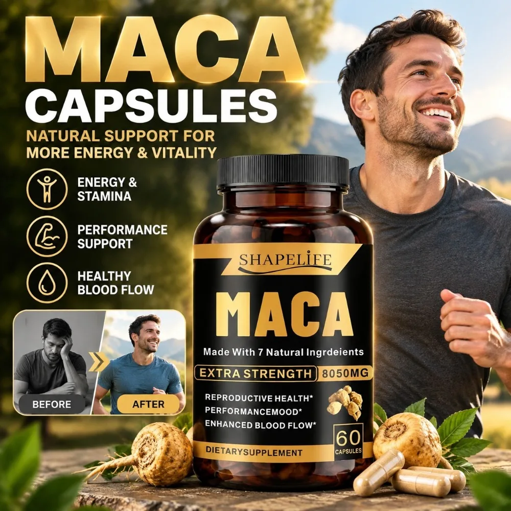 Maca Root Capsules 7-in-1 with Ashwagandha Ginseng Tribulus for Energy Performance Reproductive Health & Mood Support Vegan 60Ct