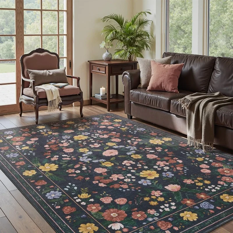 

Ретро ковер для гостиной, большой ковер с цветочным принтом, ковер для спальни, можно стирать в машине, складной нескользящий журнальный столик, напольные коврики Alfombra