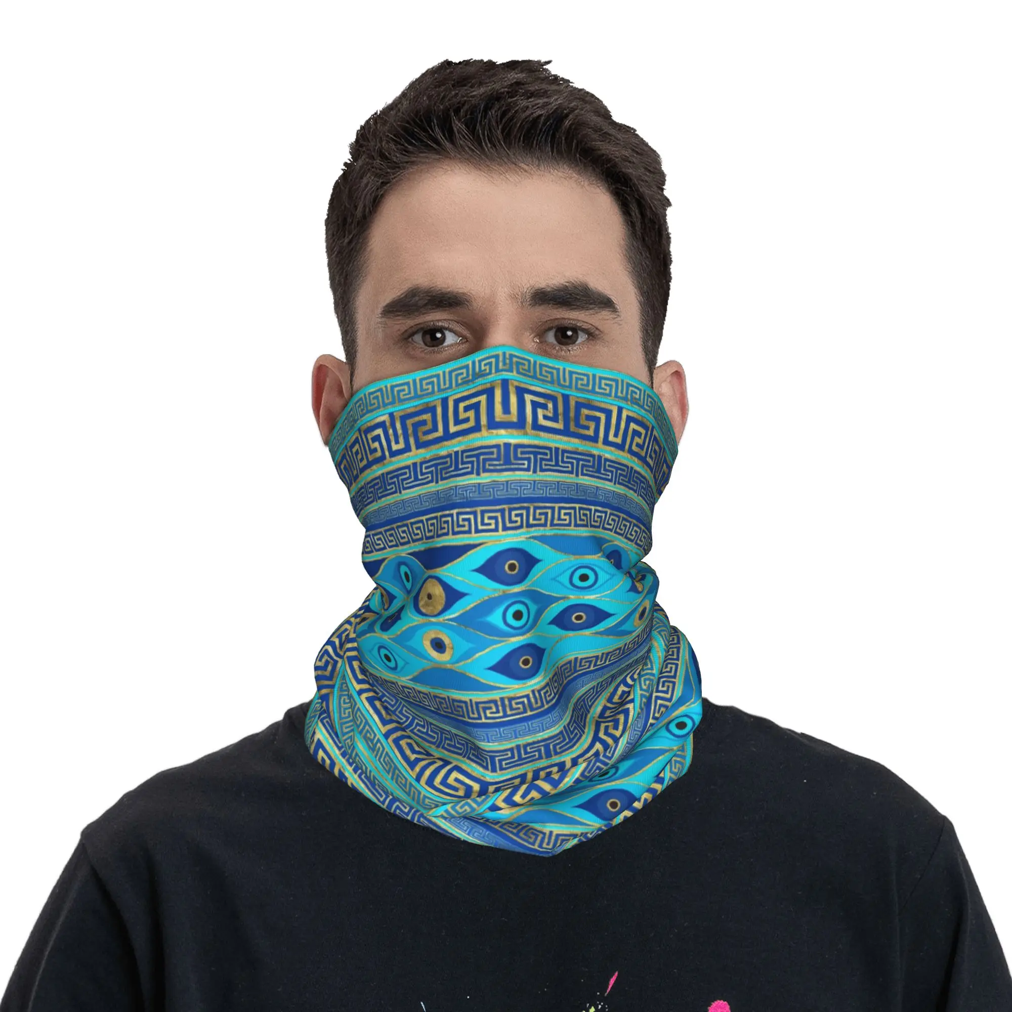 Greek Evil Eye and Greek Key ornament Bandana Neck Gaiter Printed Mask Scarf Multifunction Headwear Cycling Unisex Adult