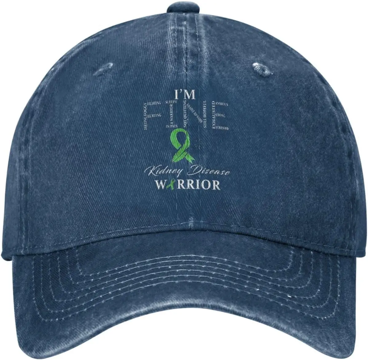 Kidney Disease Warrior I'm Fine Awareness Washed Baseball Cap Denim Adjustable Strap Hat
