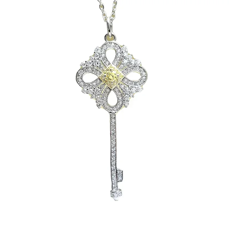 

Yellow Diamond Chinese Knot Key Necklace Women's 925 Silver Crowd Sweater Chain New Pendant Wedding Jewelry Wholesale