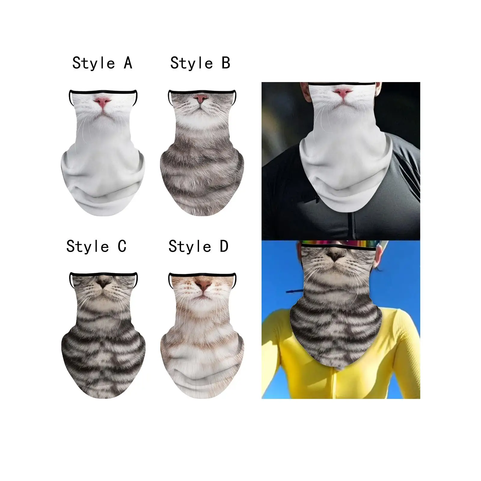 

Бандана, шарф, чехол для лица с подвесными ушками, 9,4x13,4 дюйма, защита от солнца и пыли с кошачьим узором для концертов, музыкальных фестивалей, удобный