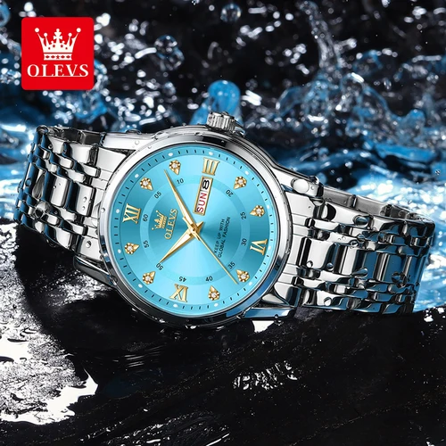 Imagen 2 del producto OLEVS 5513 exclusivo reloj de cuarzo Original para hombres reloj de pulsera resistente al agua con escala romana de diamante reloj de acero inoxidable con calendario Dual