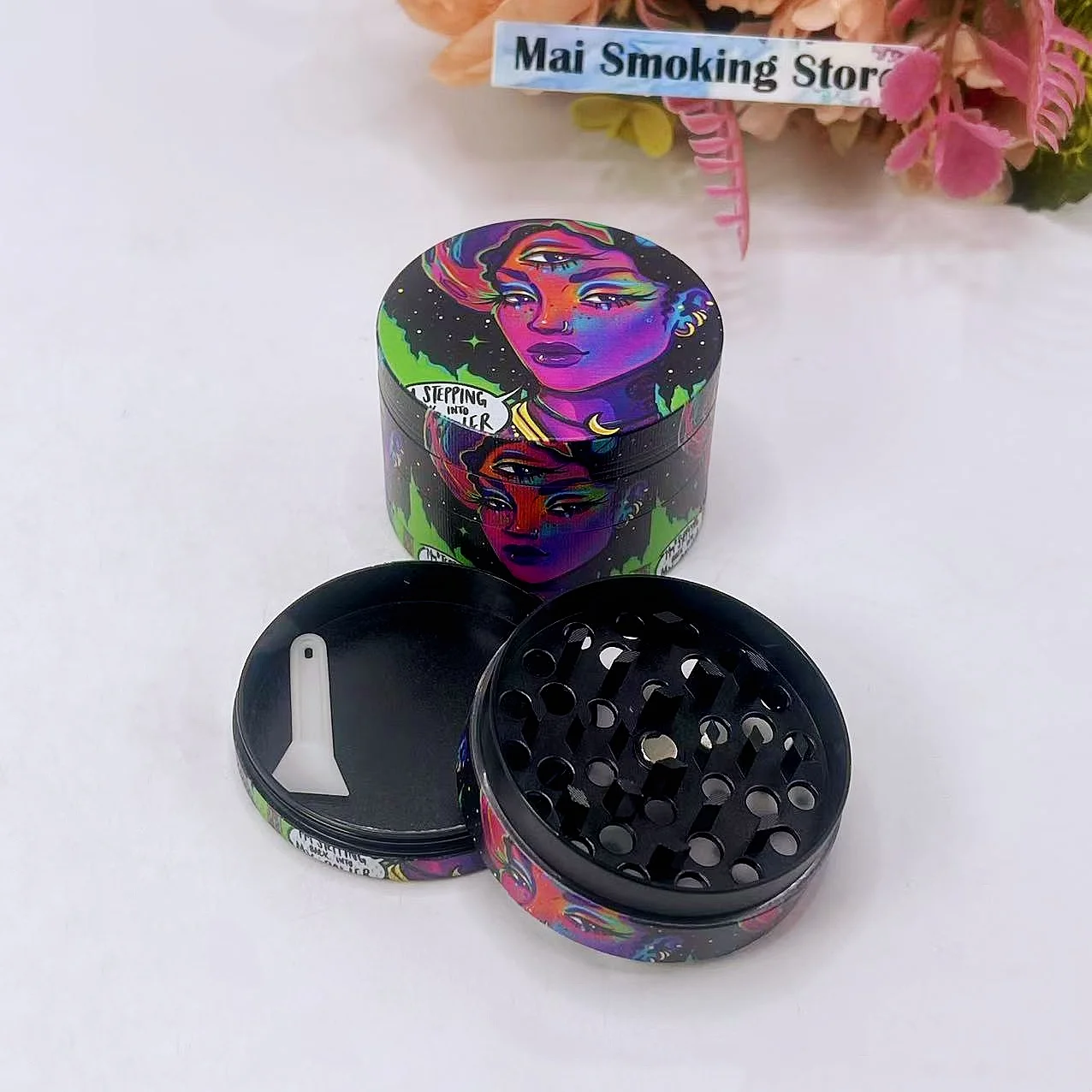 2インチ女神ハーブグラインダー、金属製4層手動ペッパーソルトモルタル、スパイスミル、草、生タバコグラインダー、喫煙用具