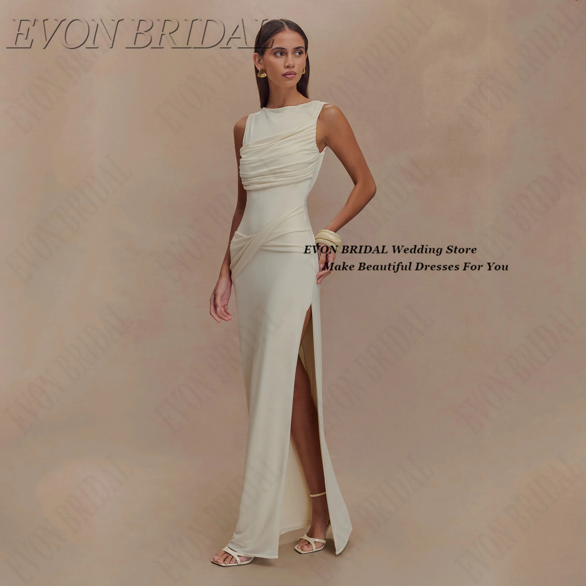 

Pleated Backless Evening Dress Long Elegant Customized Women's Prom Dress High Split Fashion Simple Sexy Party Dress EVON BRIDAL