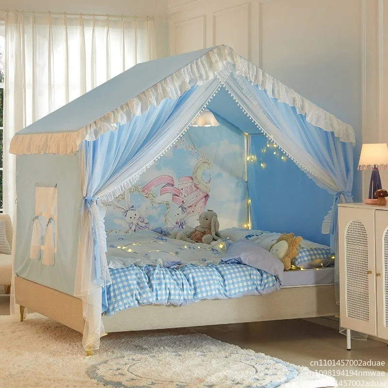 New princess style mosquito net home bedroom transformation children's split bed tent girls' room blackout curtain integrated view 3