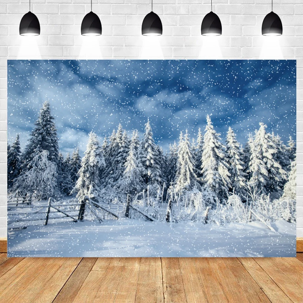 Christmas Winter Snow Backdrop for Photography Forest Mountain Natural Landscape Snowflake Portrait Backgound Photo Studio Props