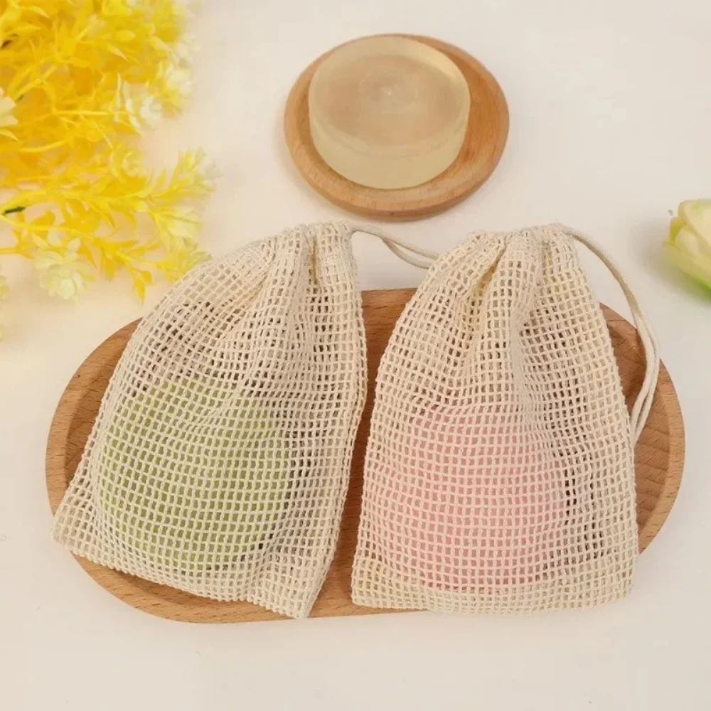 Eco-Friendly Natural Cotton Soap Saver Bag Soft Reusable Facial Cleansing Foam Nets Mesh Soap Bag for Travel & Home Use Skincare