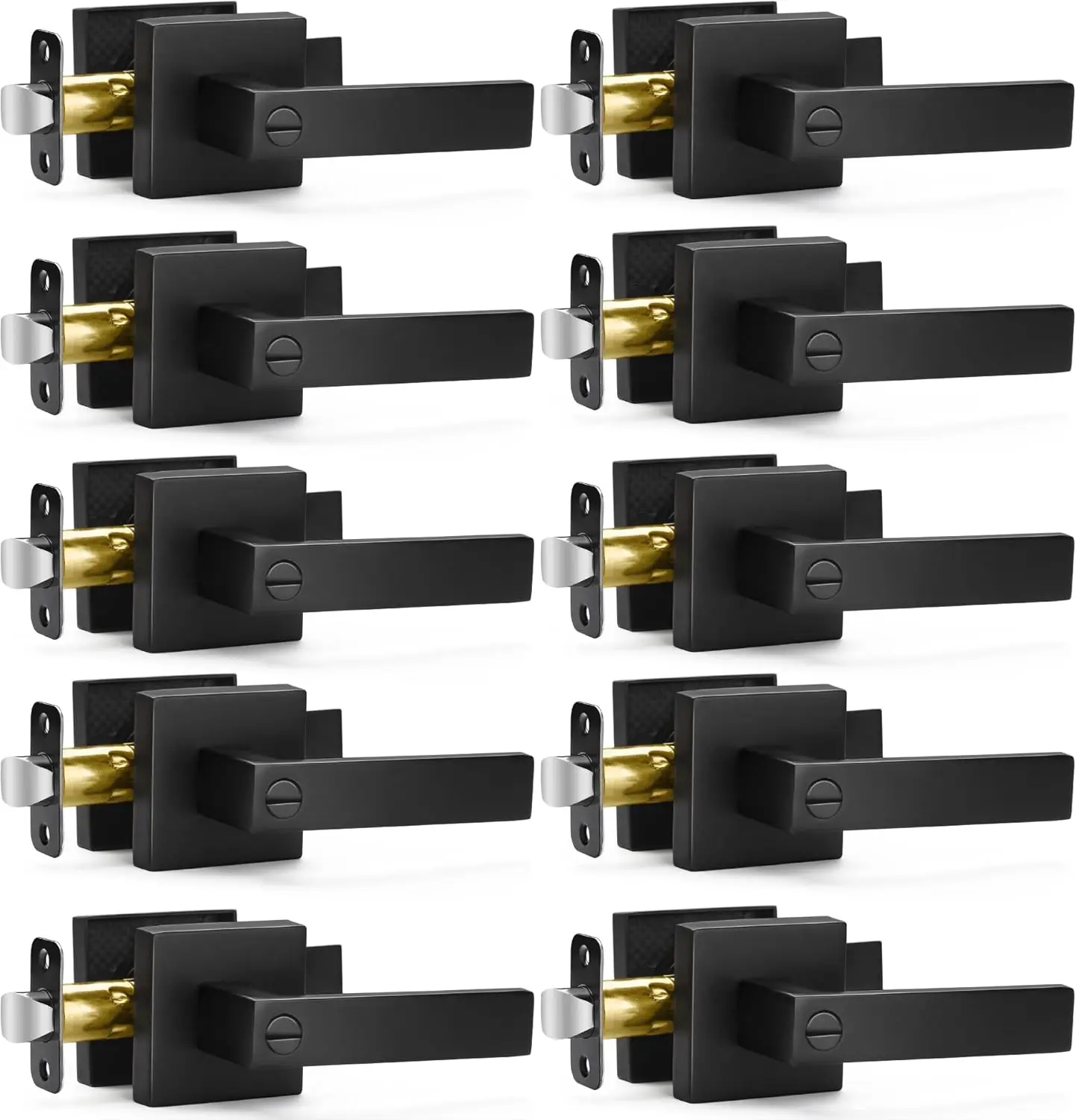 Matte Black Handles Privacy Levers, Keyless Interior Knobs Square Levers Heavy Duty Locks for Bedroom B