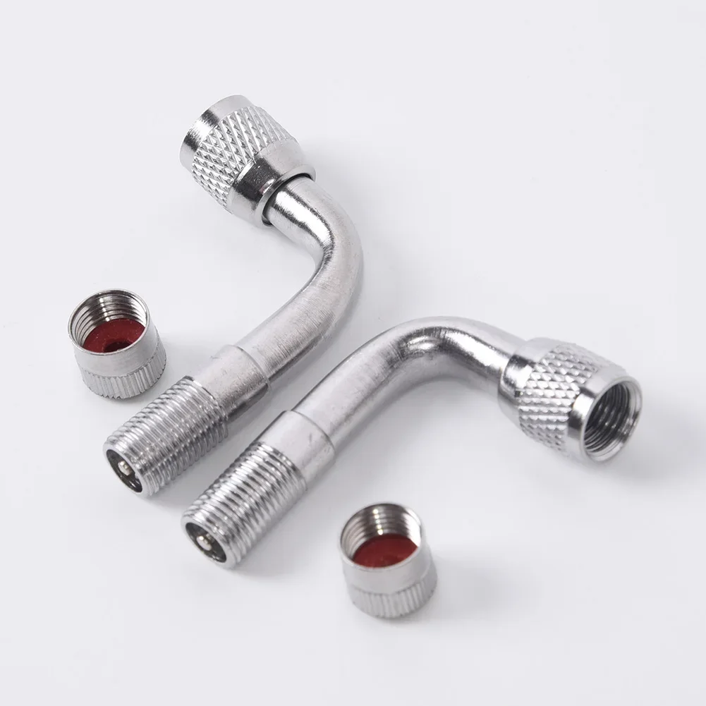 2pcs 90 Degree Tyre Valve Extension Adapter With Valve Core For Motorcycle And Car Tire Stem Extender With Metal Dust Cap