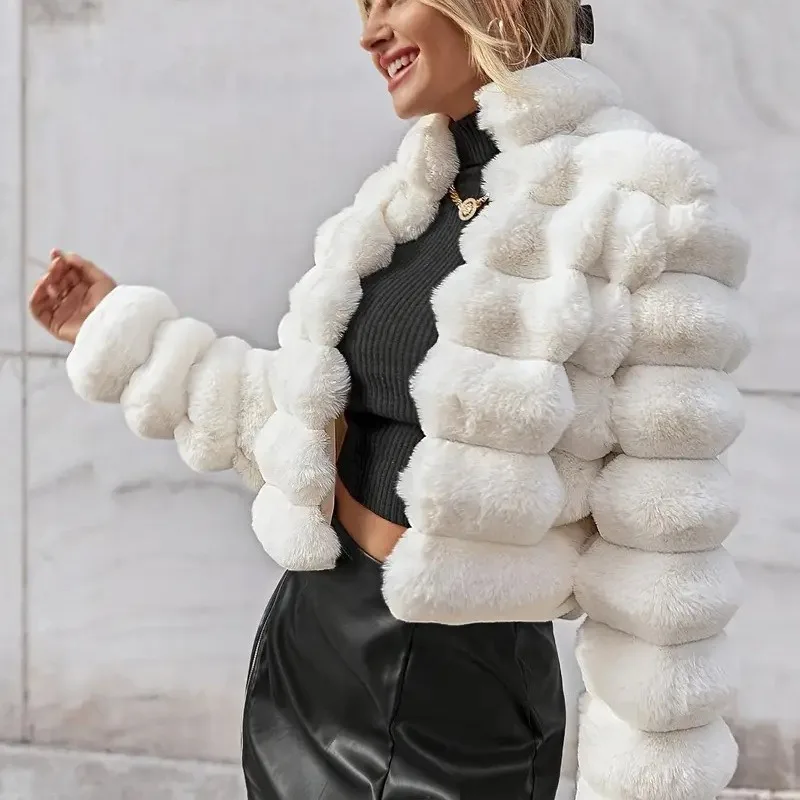 Winter Women's Clothing Mink Fur Coat Women Cropped Tops Fur Coats Outerwear Casual Warm Mink Fur Winter New Patchwork Jackets