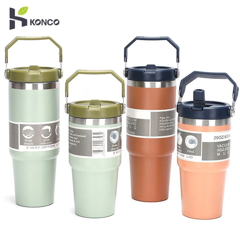 Thermos Bottle Coffee Cup Stainless Steel Tumbler with Straw & Handle Double Walled Travel Mug Vacuum Flask Car Water Bottle